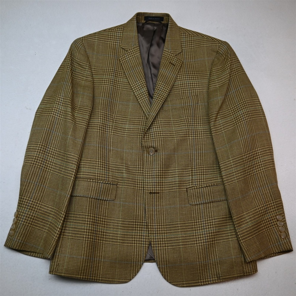 Lauren Ralph Lauren 40S Beige Brown Glenn Check Wool Silk Linen Slim Blazer